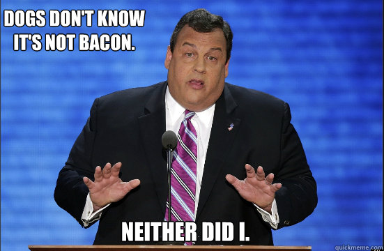 Dogs don't know it's not bacon. Neither did I. - Dogs don't know it's not bacon. Neither did I.  Hypocrite Chris Christie