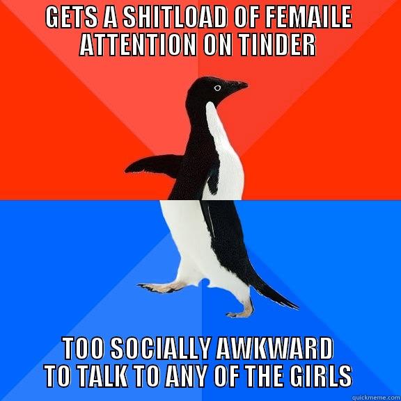 GETS A SHITLOAD OF FEMAILE ATTENTION ON TINDER TOO SOCIALLY AWKWARD TO TALK TO ANY OF THE GIRLS Socially Awesome Awkward Penguin