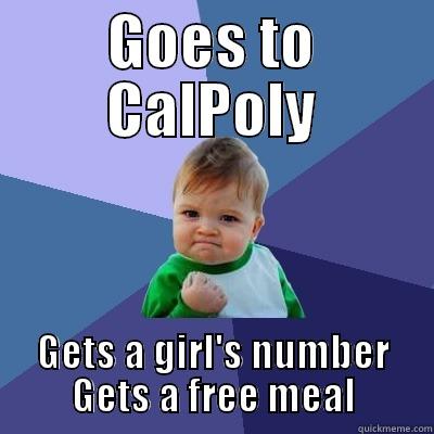 GOES TO CALPOLY GETS A GIRL'S NUMBER GETS A FREE MEAL Success Kid
