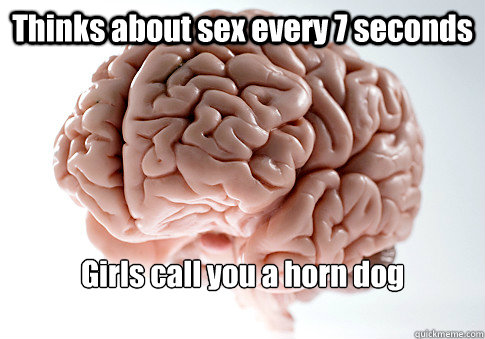 Thinks about sex every 7 seconds Girls call you a horn dog
   - Thinks about sex every 7 seconds Girls call you a horn dog
    Scumbag Brain