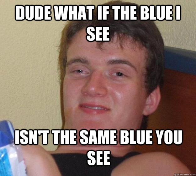 Dude what if the blue I see isn't the same blue you see  10 Guy