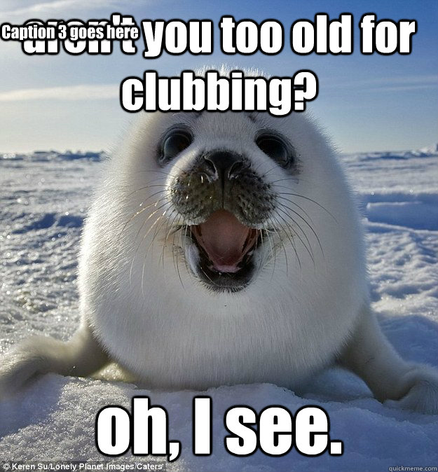 aren't you too old for clubbing? oh, I see. Caption 3 goes here  Easily Pleased Seal