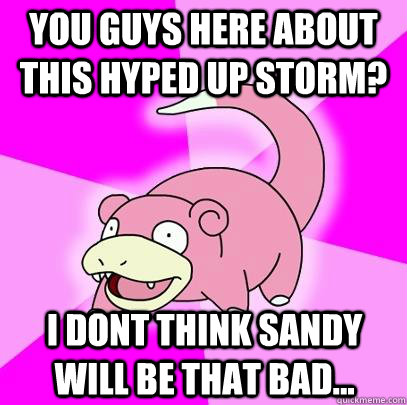 You guys here about this hyped up storm? I dont think Sandy will be that bad...  Slowpoke