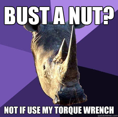 Bust a nut? Not if use my torque wrench  Sexually Oblivious Rhino