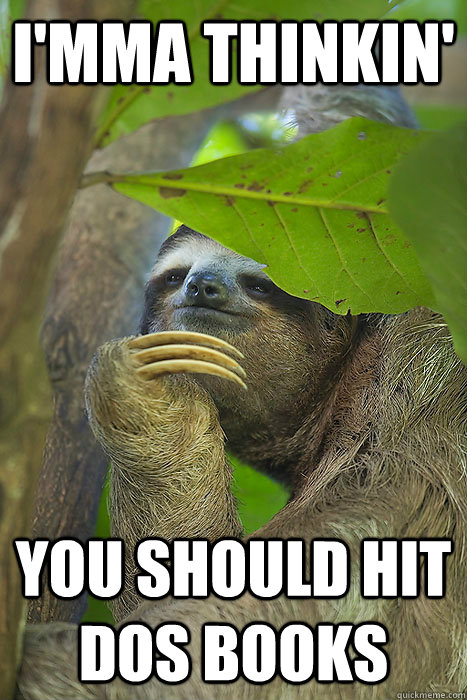 i'mma thinkin' you should hit dos books  Philososloth