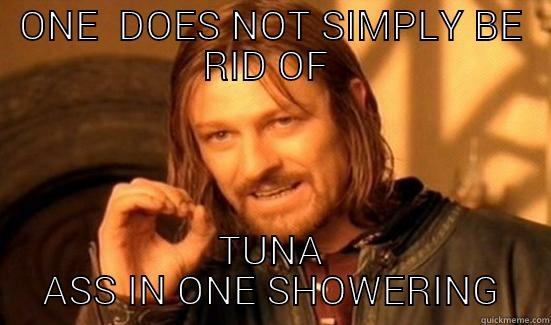 ass hat - ONE  DOES NOT SIMPLY BE RID OF  TUNA ASS IN ONE SHOWERING Boromir