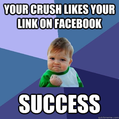your crush likes your link on facebook success  Success Kid
