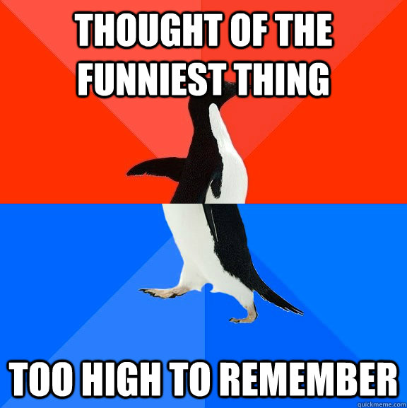 Thought of the funniest thing Too high to remember  Socially Awesome Awkward Penguin