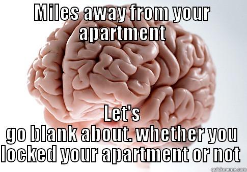 MILES AWAY FROM YOUR APARTMENT LET'S GO BLANK ABOUT. WHETHER YOU LOCKED YOUR APARTMENT OR NOT  Scumbag Brain