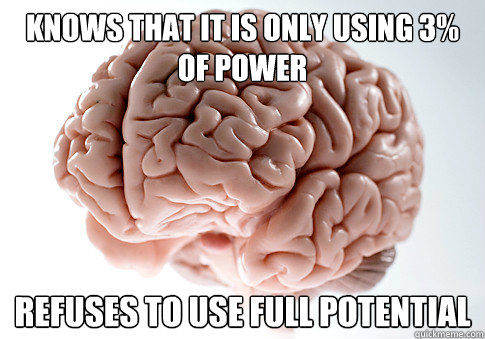 Knows that it is only using 3% of power Refuses to use full potential  Scumbag Brain