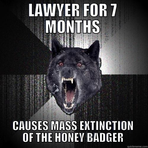 LAWYER FOR 7 MONTHS CAUSES MASS EXTINCTION OF THE HONEY BADGER Insanity Wolf