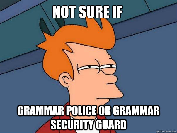 not sure if  grammar police or grammar security guard  Futurama Fry
