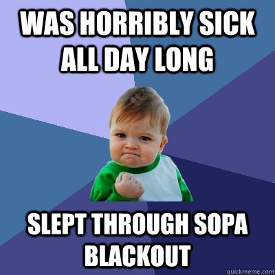 Was horribly sick all day long slept through SOPA blackout  Success Kid