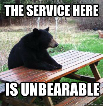 the service here is unbearable - the service here is unbearable  Bear  Picnic Table