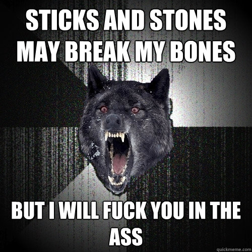 Sticks and stones may break my bones But i will fuck you in the ass  Insanity Wolf