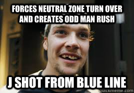 Forces neutral zone turn over and creates odd man rush J shot from blue line - Forces neutral zone turn over and creates odd man rush J shot from blue line  Misc