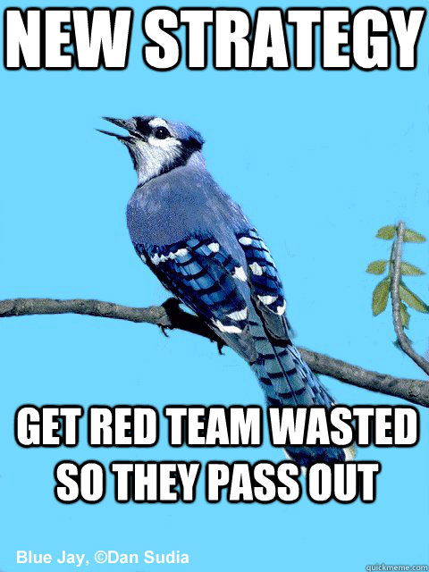 New strategy Get red team wasted so they pass out  Blue Team Bird