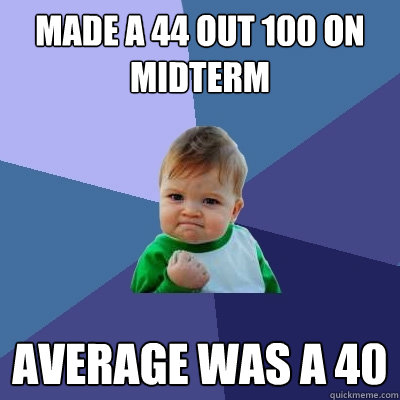 Made a 44 out 100 on midterm Average was a 40 - Made a 44 out 100 on midterm Average was a 40  Success Kid