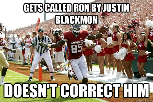 GETS CALLED RON BY JUSTIN BLACKMON DOESN'T CORRECT HIM  Good Guy Ryan Broyles