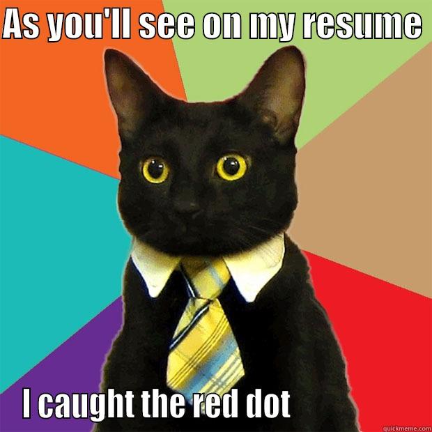 AS YOU'LL SEE ON MY RESUME  I CAUGHT THE RED DOT                    Business Cat