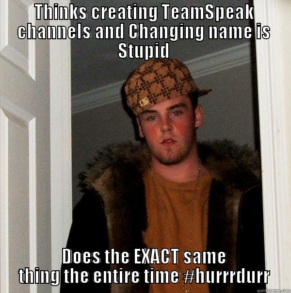 THINKS CREATING TEAMSPEAK CHANNELS AND CHANGING NAME IS STUPID DOES THE EXACT SAME THING THE ENTIRE TIME #HURRRDURR Scumbag Steve