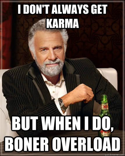 I don't always get karma but when I do, Boner overload  The Most Interesting Man In The World
