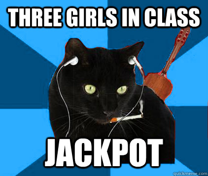 Three girls in class Jackpot  Socially Awkward Berklee Cat