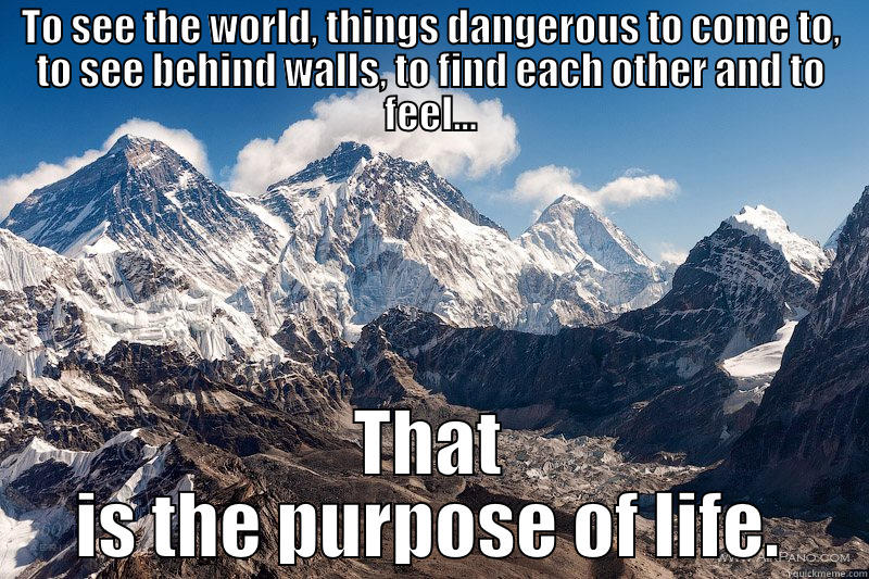 Walter Mitty - TO SEE THE WORLD, THINGS DANGEROUS TO COME TO, TO SEE BEHIND WALLS, TO FIND EACH OTHER AND TO FEEL... THAT IS THE PURPOSE OF LIFE. Misc