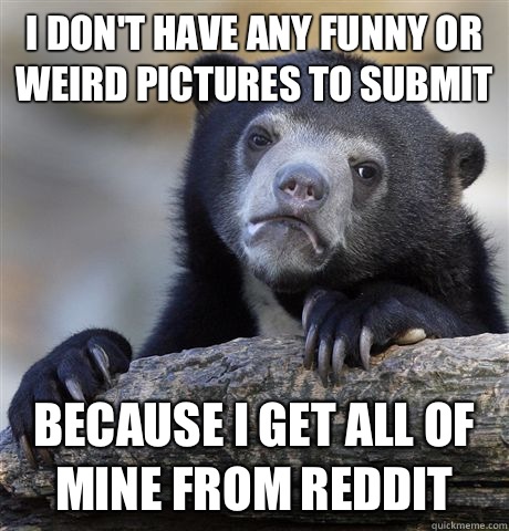 I don't have any funny or weird pictures to submit Because I get all of mine from Reddit   Confession Bear