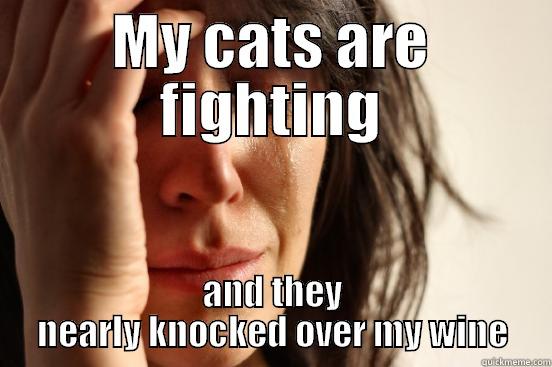 MY CATS ARE FIGHTING AND THEY NEARLY KNOCKED OVER MY WINE First World Problems