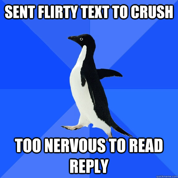 Sent flirty text to crush Too nervous to read reply  Socially Awkward Penguin