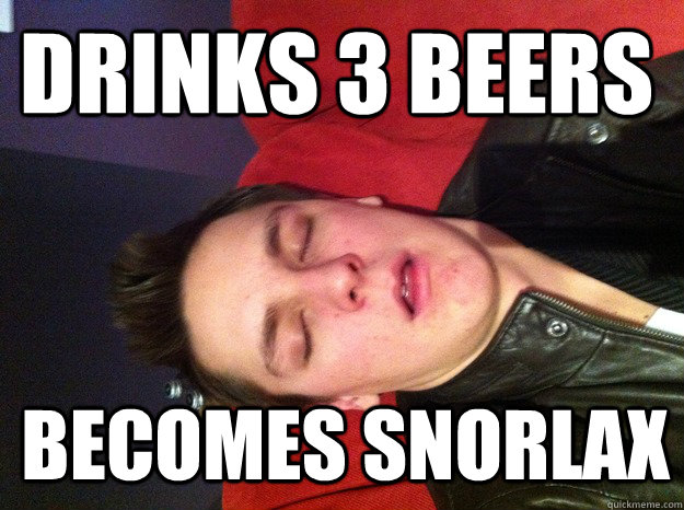 drinks 3 beers becomes snorlax  