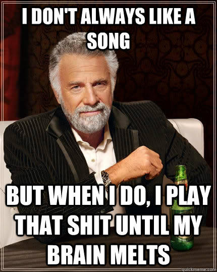 I don't always like a song but when I do, i play that shit until my brain melts  The Most Interesting Man In The World