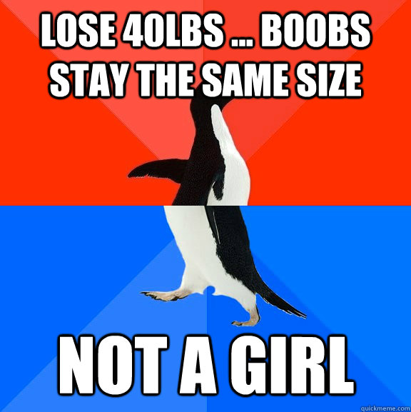 Lose 40lbs ... boobs stay the same size Not a girl  Socially Awesome Awkward Penguin