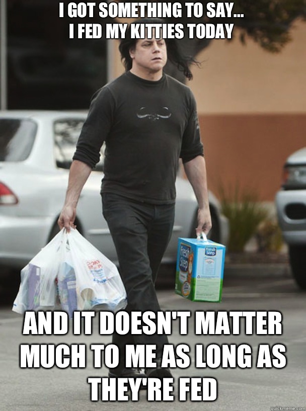 I GOT SOMETHING TO SAY...
I fed my kitties today And it doesn't matter much to me as long as they're fed - I GOT SOMETHING TO SAY...
I fed my kitties today And it doesn't matter much to me as long as they're fed  DANZIG KITTY