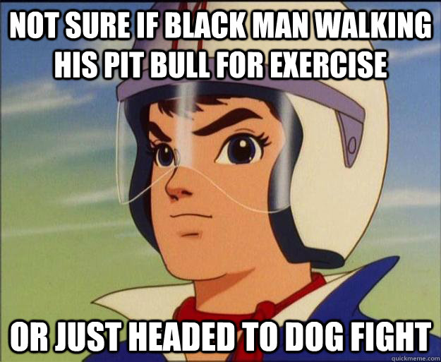 Not sure if black man walking his pit bull for exercise Or just headed to dog fight  Speed Racist
