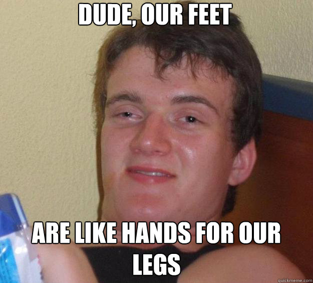 Dude, our feet Are like hands for our legs Caption 3 goes here  10 Guy