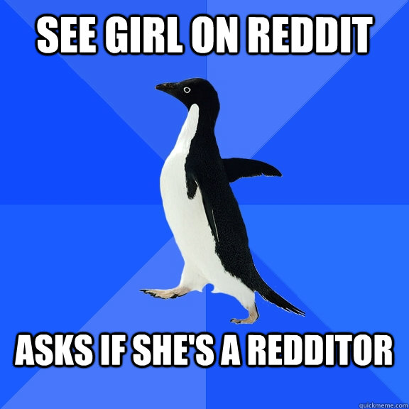 See girl on Reddit  Asks if she's a redditor   Socially Awkward Penguin