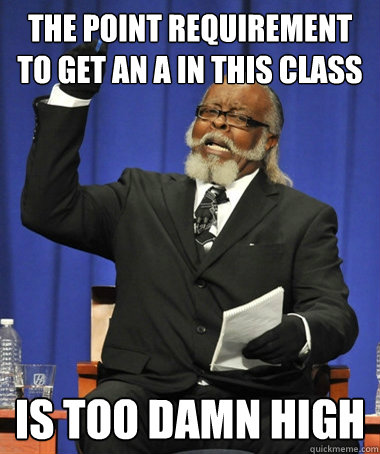The Point requirement to get an A in this Class is too damn high  The Rent Is Too Damn High