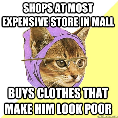 shops at most expensive store in mall buys clothes that make him look poor  Hipster Kitty
