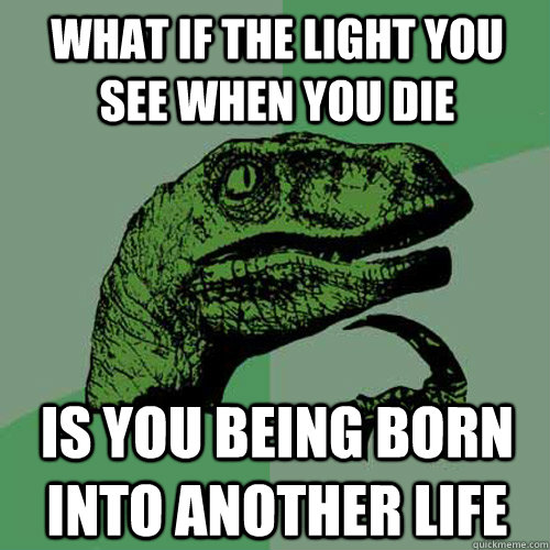what if the light you see when you die is you being born into another life  Philosoraptor