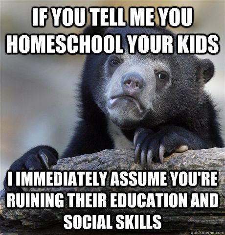 If you tell me you homeschool your kids I immediately assume you're ruining their education and social skills - If you tell me you homeschool your kids I immediately assume you're ruining their education and social skills  Confession Bear