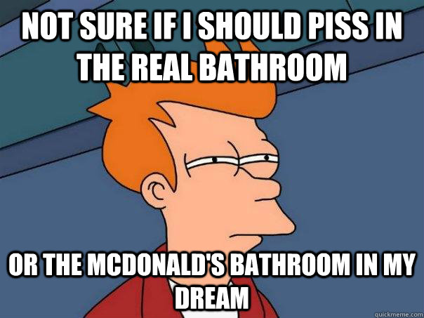 Not sure if i should piss in the real bathroom Or the McDonald's bathroom in my dream  Futurama Fry