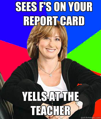 Sees F's on your report card  Yells at the teacher  