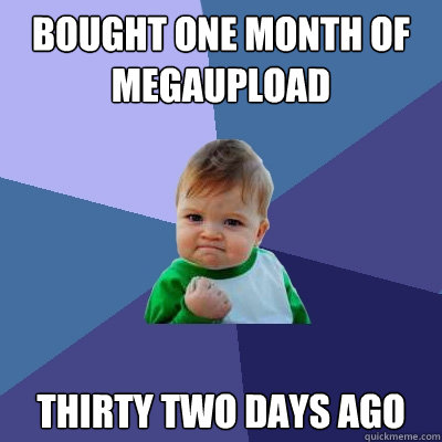 Bought one month of megaupload thirty two days ago  Success Kid