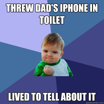 threw dad's iphone in toilet lived to tell about it - threw dad's iphone in toilet lived to tell about it  Success Kid