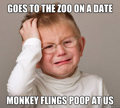 Goes to the zoo on a date Monkey flings poop at us  