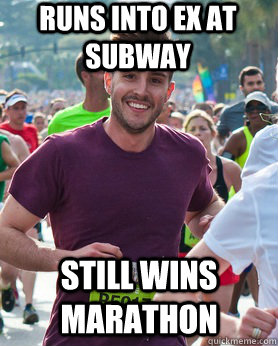Runs into ex at subway Still wins marathon  Ridiculously photogenic guy