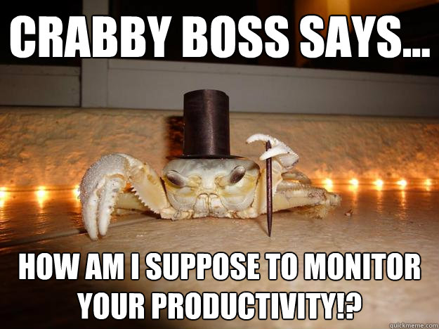 Crabby boss says... How am I suppose to monitor your productivity!?  Fancy Crab
