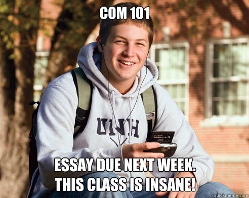 COM 101 essay due next week.
This class is insane!  College Freshman